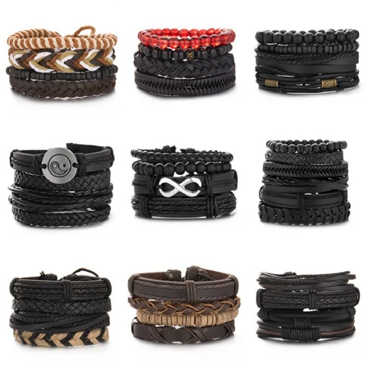 4pcs-set-braided-wrap-leather-bracelets-for-men-multilayer-handmade-weave-beads-vintage-charm-ethnic-tribal-wristbands-gifts