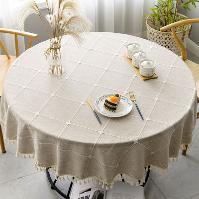 Plaid Cotton Linen Round Tablecloth Wedding Ho Banquet Cloth Indoor Dining Room Kitchen Outdoor Decoration