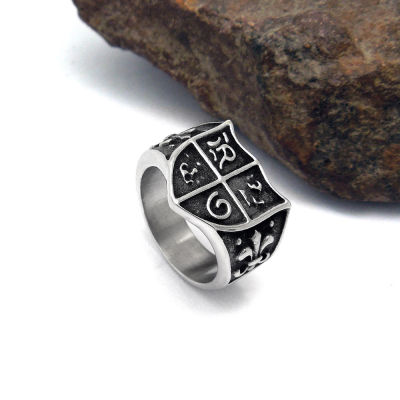 แหวนเหล็กไทเทเนียมแหวนก๊าซศักดิ์สิทธิ์ย้อนยุคตัวละครโรมันสำหรับผู้ชายผู้หญิงเครื่องประดับเดียว