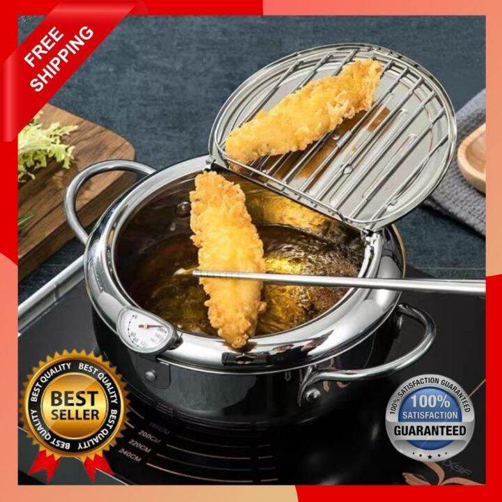 Japanese Style Deep Frying Pot With Thermometer Tempura Fryer Pan