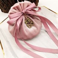 【CW】 15x12cm Pink Vevelt With Drawstring Round Bottom MP3 Jewelry Wedding 5pcs