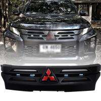 กระจังหน้า หน้ากระจัง มีไฟ LED สีขาว รุ่น มิตซูบิชิ ไทรทัน MITSUBISHI TRITON ปี 2019 - 2021 สีดำด้าน โลโก้แดง 1 ชิ้น