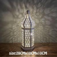 28CMWhite 33CM New Moroccan Retro Hollow Led Wind Lamp White Iron Lantern Hotel Home Bedroom Living Room Atmosphere Decorative Lamp