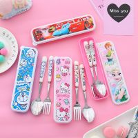 ✶☽ Creative Cartoon Cute Girl Heart Student Children Hygiene Portable Stainless Steel Cutlery Fork Spoon Set With Storage Box