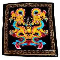 ผ้าลายมังกรทอง ผ้าเช็ดหน้า ผ้าโพกหัว (Bandana Gold Dragon Black Headwrap)