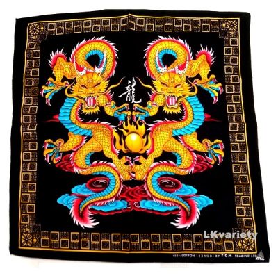 ผ้าลายมังกรทอง ผ้าเช็ดหน้า ผ้าโพกหัว (Bandana Gold Dragon Black Headwrap)