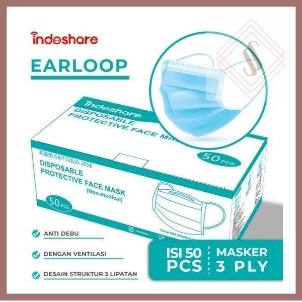 MASKER MEDIS EARLOOP INDOSHARE 3PLY FACEMASK ISI 50PCS | Lazada Indonesia