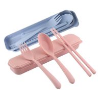 3PCS/Set Spoon Fork Chopsticks Cutlery Kit Wheat Straw Students Lunch Tableware Travel Portable Dinnerware Kitchen Accessories Flatware Sets