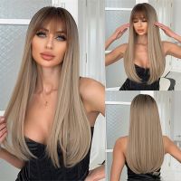 Light Brown Straight Wigs with Bangs Synthetic Ombre Brown Wig for Black Women Smooth Natural Looking Hair Heat Resistant Fiber [ Hot sell ] Toy Center 2
