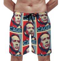 กางเกงขาสั้นกีฬา Nicolas Cage กางเกงว่ายน้ำลำลองสนุก Meme พิมพ์บุรุษแห้งเร็วกีฬาคลื่นบวกกางเกงขาสั้นชายหาด