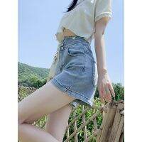 Spot# white super high waist denim shorts womens summer slimming belly-covering buckle American spice girls casual pants trendy ins8jj
