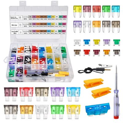 Car fuse kit  234 car replacement fuses with puller and tester  standard  mini  and slim mini car/RV/truck/marine fuses Fuses Accessories