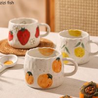 hotx【DT】 Mug Cup Glazed Cartoon Fruit Doodle Children Mugs Cups Strawberry Childrens