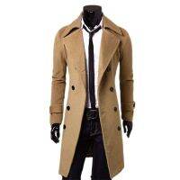 Mens Double Breasted Trench Coat 2023ฤดูหนาวใหม่ผ้าขนสัตว์ผสมคุณภาพสูงแฟชั่น Casual Slim Fit สีทึบ Mens Coat Jacket