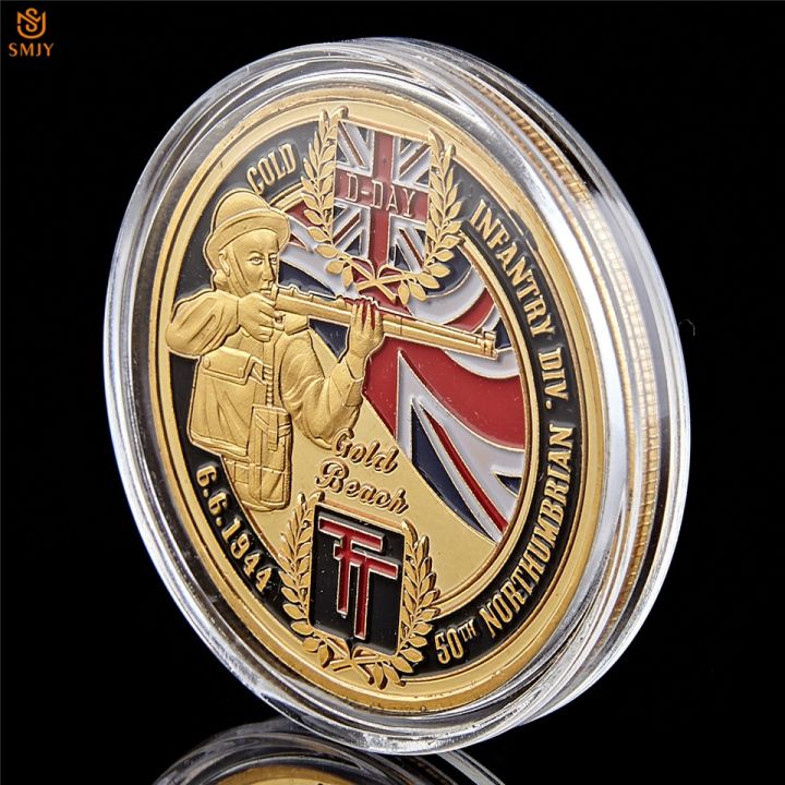 5pcs-ww-ii-6-6-1994-d-day-uk-infantry-division-50th-northumbrian-infantry-gold-military-token-challenge-souvenir-coins-and-gifts