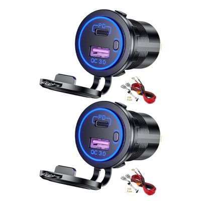 2X PD Type C USB Car Charger and QC 3.0 Quick Charger 12V Power Outlet Socket with ON/Off Switch for Motorcycle RV ATV