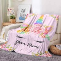 【CW】✻  Pink Cartoon Unicorn Custom Name Blanket Baby Boy Blankets Throw Personalized Gifts