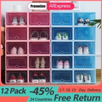 12Packs Transparent shoe box shoes organizers plastic thickened foldable Dustproof storage box combined shoe cabinet clearance