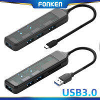 FONKEN 5 In 1ใส3.0 USB ชนิด C ฮับความเร็วสูงเครื่องแยกอเนกประสงค์ USB 2.0สำหรับแล็ปท็อปเดสก์ท็อปอะแดปเตอร์บัตร TF