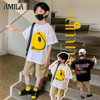 AMILA เสื้อยืดแขนสั้นพิมพ์ลายการ์ตูนสำหรับเด็ก,เสื้อแขนสั้นระบายอากาศได้ดีฤดูร้อน