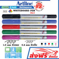 ปากกาไวท์บอร์ด 2 หัว ชุด 2 ด้าม แบบ 2 IN 1 (หัวเข็ม 0.4 – หัวกลม 1.0 มม.) สีเข้ม คมชัด ลบง่าย อาร์ทไลน์