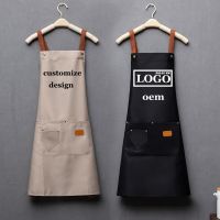 Customized personality logo signature mens and womens kitchen aprons home chef baking clothes with pockets adult bib waist bag Aprons