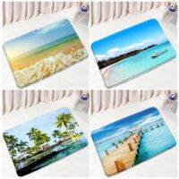 [A Warm] Tropical BeachTreesMats ฮาวาย OceanScenery พรมปูพื้นหน้าประตู Pad ห้องอาบน้ำเท้าพรมกันลื่น Decor