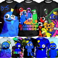 เสื้อยืดลาย Rainbow Friends สำหรับเด็กผู้ชายและเด็กผู้หญิงเสื้อสำหรับเด็กพิมพ์ลาย Robloxs ปาร์ตี้เกม3-13ปีสีฟ้าเสื้อลำลอง