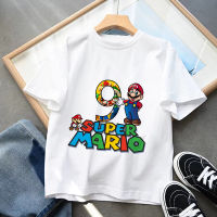 2023 NEWSuper Mario เด็กเสื้อยืดจำนวน7-12 Kawaii อะนิเมะเกมการ์ตูนเด็กสาว Tee เสื้อแฟชั่นฮาราจูกุสบายๆเสื้อผ้าท็อปส์