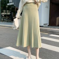 【CW】 Rimocy 2022 New Women  39;s Knitted A-line Skirt Color Pleated Skirts Woman Waist Female