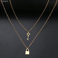 ❧℡ CACANA Punk Padlock Necklaces For Women Rock Hiphop Key Lock Necklace Men Chic Gifts Stainless Steel Chains Jewelry