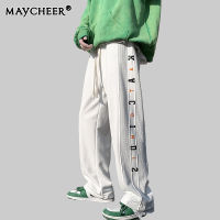 D&amp;BE   MAYCHEER กางเกงสแล็คชาย กางเกงกีฬาผู้ชาย,กางเกงขายาวลำลองทรงหลวมพิมพ์ลายตัวอักษร