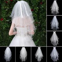 OKDEALS ม่านสีขาวงาช้างเจ้าสาวสั้นเรียบง่ายผ้าคลุมผมเจ้าสาว Tulle สำหรับผู้หญิงพร้อมหวีอุปกรณ์เสริมสำหรับงานแต่งงาน