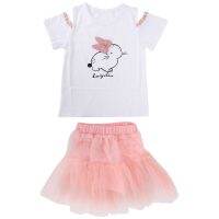 Hinfaesn Summer Baby Girls Clothing Sets Fashion Cartoon Cute Rabbit Printed T-Shirts+Net Veil Dress 2Pcs Girls Clothes Set