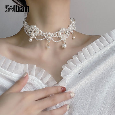 สร้อยคอผู้หญิง Retro Baroque Palace สไตล์ไข่มุกขนาดเล็กพู่ Multilayer สร้อยคอสั้น Clavicle ChainWomens Necklace Retro Baroque Palace Style Small Pearl Diamond Tassel Multilayer Short Necklace Clavicle Chain