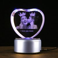 Personalized Glass Photo Frame with LED Base 3D Laser Engraved Baby Wedding Pictures and Text on Crystal Album for Memorial Gift