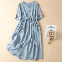 【HOT】□ and dress ladies 2022 summer new fashion embroidery loose drawstring straps mid-length Mori ruffle casual