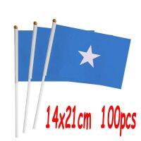 ZXZ 100pcs Somalia hand waving Flag 14*21cm Polyester Double Side Printing SO Somalia Hand Flag with plastic flagpole