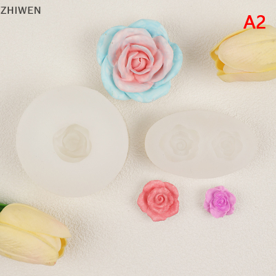 ZHIWEN แม่พิมพ์ตกแต่งขนมเค้กฟองดองทำด้วยมือทำจากซิลิโคนแบบ DIY จี้รูปดอกกุหลาบดอกคามิเลียทำมือ