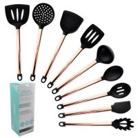 Kitchen Cooking Utensils Set Gold-plated Tube Handle Non-stick Pot Silicone Cookware Household Cooking Spoon Shovel Kit