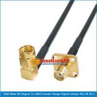 SMA Male Right Angle to SMA Female 4 Hole Flange Chassis Panel Mount Pigtail Jumper RG-58 RG58 3D-FB 50-3 Extend cable 50 Ohm