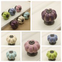 XHLXH Leopard Pattern Ceramic Pumpkin Handle Single Hole European Style Door Pull Handles Simple Rural Round Cabinet Knob Kitchen