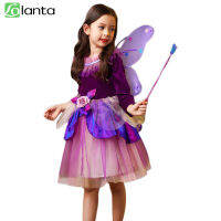 3Pcsเด็กผู้หญิงดอกไม้FairyชุดเดรสคอสตูมUpเครื่องแต่งกายเล่นบทบาทปีก + Wand