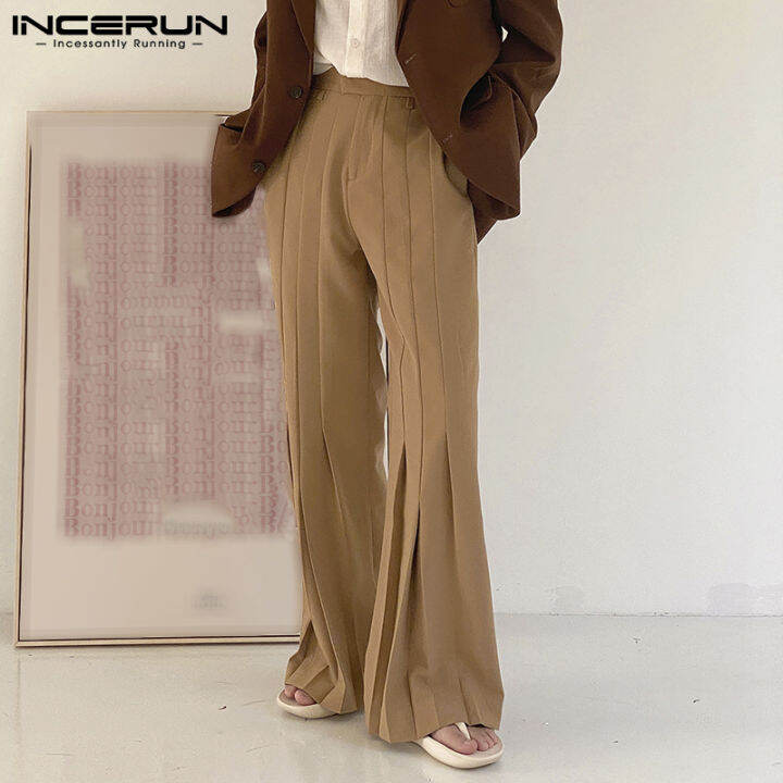 incerun-กางเกงเอวสูงผู้ชายทรงหลวม-กางเกงแฟชั่นสไตล์เกาหลีกางเกงทำงานกางเกง