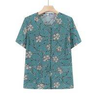 【มีไซส์ใหญ่】Plus Size XL-5XL Womens V-neck Button Up Summer Blouses Ladies Floral Printed Female Tops Oversized Slim Fashion Blusas