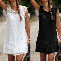 COD DSFGRDGHHHHH Summer Dress Casual Sleeveless Beach Short Dress Tassel White Mini Lace Dress