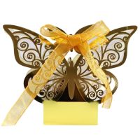 10pcs Laser Cut Hollow Chocolate Candy Box Gold Butterfly Packaging Boxes Wholesale with Ribbons Wedding Party Favors Wrapping Gift Wrapping  Bags