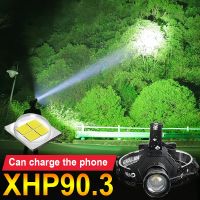 โคมไฟไฟฉายติดศีรษะ XHP90.3ไฟฉายคาดหัวชาร์จได้ยูเอสบีไฟหน้ารถมอเตอร์ไซค์แบบ Led ความจุ400-000ลูเมน,โคมไฟหลอดไฟตกปลากันน้ำ