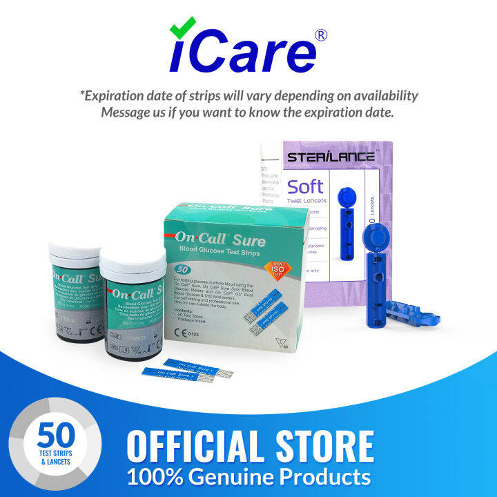 iCare®Sure-T50 On Call Sure Blood Test Strips 50pcs+Lancets 50pcs ONLY ...