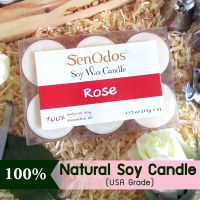 SenOdos เทียนหอม อโรม่า เทียนทีไลท์ Tealight Set Rose Soy Candles เทียนหอม อโรม่า - กลิ่นกุหลาบ 15 g. (6 ชิ้น)